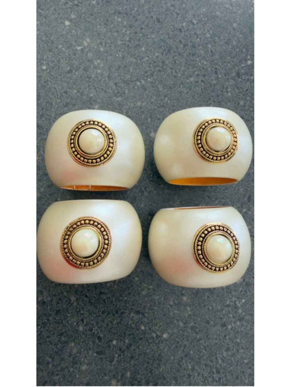 Set of 4 Vintage Pearlecent Nap Napkin Rings | Pearl & Gold Detail